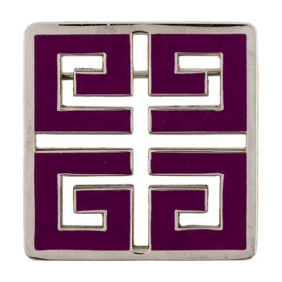 Vintage Givenchy Parfums Silvertone Purple Enamel Logo Pin Brooch New - Picture 1 of 8
